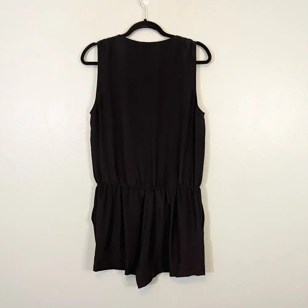 Rebecca Minkoff Romper 10 Black Mara Jumpsuit Short Silk Sleeveless V-Neck NWT - Picture 2 of 11